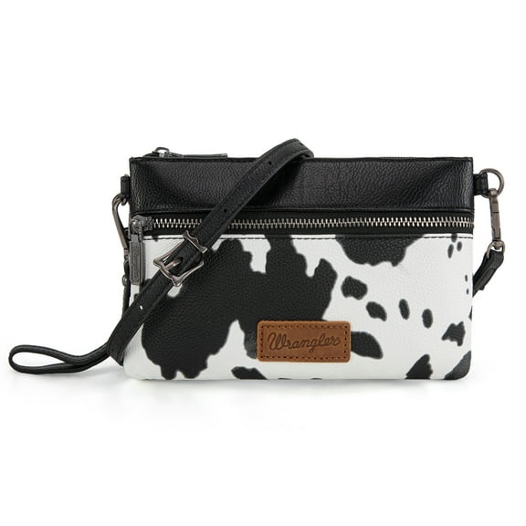 Wrangler Western Cowhide Crossbody Bags for Women Clutch Wristlet Purse, black