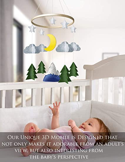 Small Foot Forest Animal Mobile, Felt Ball Mobile, Baby Wind Chimes, Baby Crib Mobile Handmade Infant Toy Hanging Rotating Hot Air Balloons and Clouds Bed Decoration | Crib Mobile for Boys and Girls