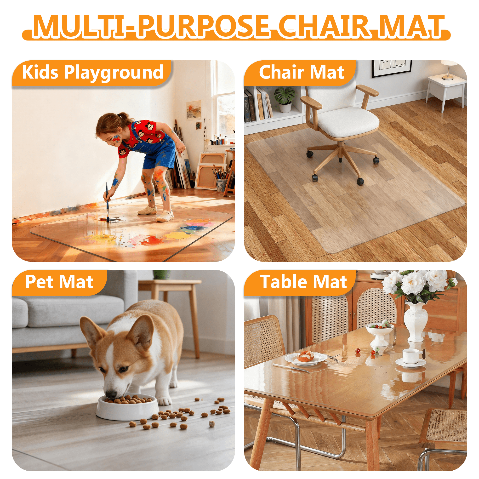 47×35.5 Inch Clear PVC Office Chair Mat, Waterproof Anti-Slip Hardwood Floor Protector, Transparent Scratch Resistant Rolling Desk Chair Floor Mat for Hardwood & Tile Floors