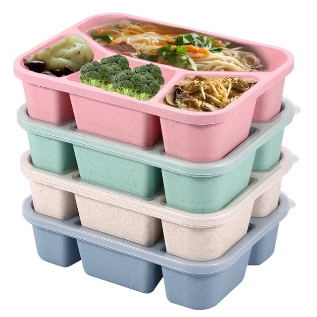 4 Pack de Contenants à Collation pour Enfants avec Couvercle Boîte à Collation Bento à 4 Compartiments Empilable Contenant à Collation pour Déjeuner