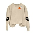 thumbnail image 4 of mgoYE Halloween Shirts for Women Long Sleeve Crewneck Casual Dressy Tops Funny Graphic Halloween Costumes Fall Fashion Outfits(Beige,S), 4 of 5