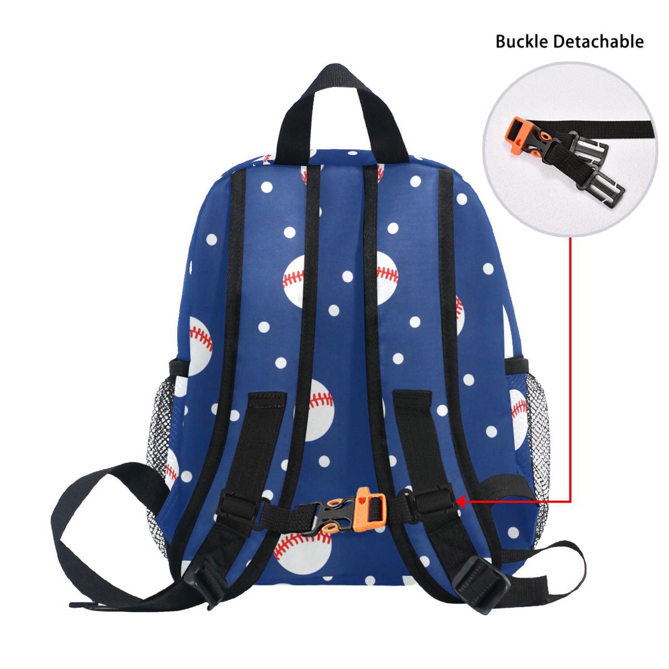 Baseball Blue Tile Pattern Mini Backpack Cute Small Backpack with Chest Strap and Whistle Ages 3-8