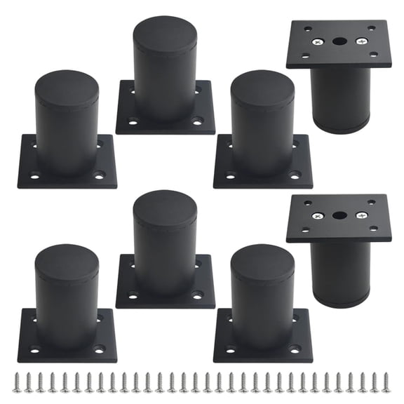 8 Pcs Standard Black Aluminum Alloy Adjustable Furniture Legs 2 Inch Round Cabinet Sofa Support Feet With Screws