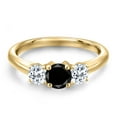 thumbnail image 3 of Gem Stone King 10K Yellow Gold Black Diamond and White Topaz Engagement Ring for Women | 1.21 Cttw | Round 5MM | Gemstone April Birthstone | Size 5, 3 of 6