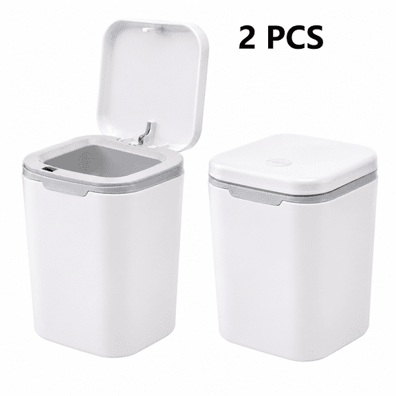 2Pcs Home Trash Bin, White PP Garbage Bin, Compact Waste Container for Office Desk, Desktop Small Trash Can