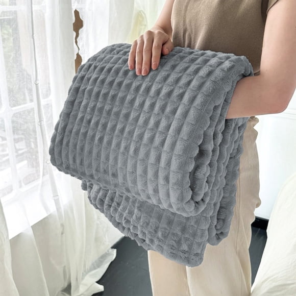 Manta de forro polar, tela de microfibra suave y cálida con diseño decorativo a rayas, accesorio acogedor para sofá, viajes y acampada, 100x70 cm, crema