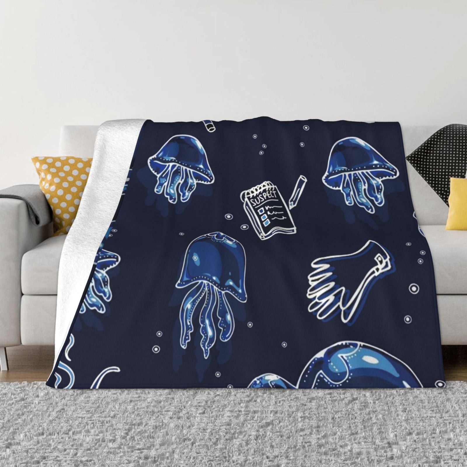 Super Soft AntiPilling Flannel Bed Blankets, Jellyfish Sketch Cozy