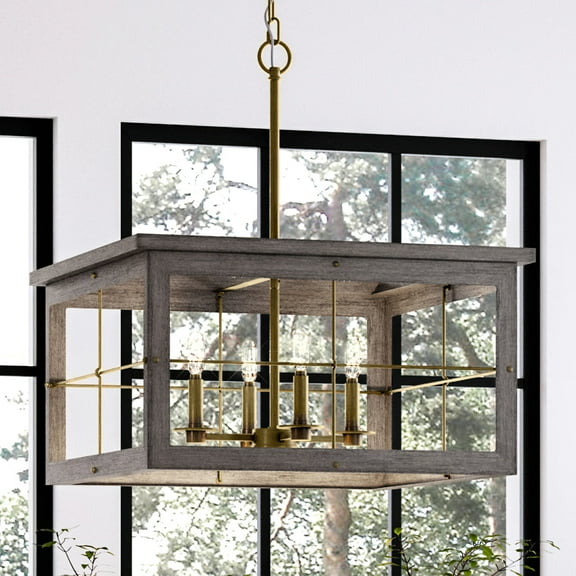 Luxury Modern Farmhouse Chandelier, 12.75H x 21.375W, with Coastal Style, Distressed Brass, UHP3955 by Urban Ambiance