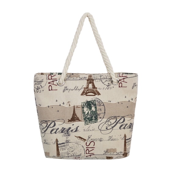 Large Vintage Paris Eiffel Tower & Stamps Print Canvas Tote Shoulder Bag Handbag