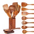 thumbnail image 4 of Transemion Brown Beautiful Texture Wooden Kitchen Utensils Home Cooks Choose Wood Wooden Spoons For Cooking Soup Ladle 1Set, 4 of 6