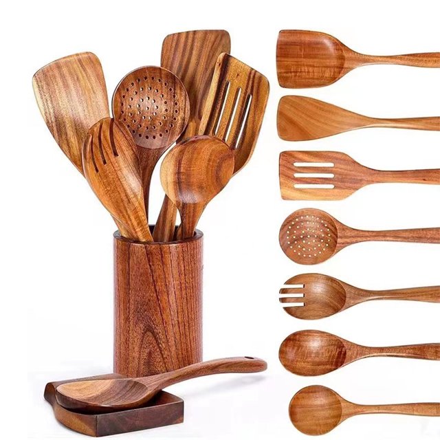maskred Brown Stylish Wooden Kitchen Utensils For Unisex Essential Tools For Home Cooking Suitable Lo Mein Scoop 5Set