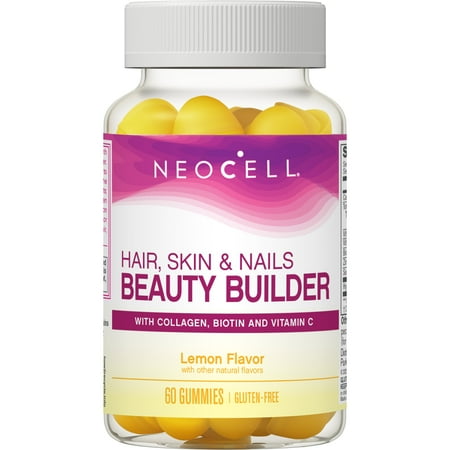 NeoCell Hair, Skin and Nails Beauty Builder With Collagen, Biotin and Vitamin C, Gummy, Lemon, 60 Count, 1 Bottle