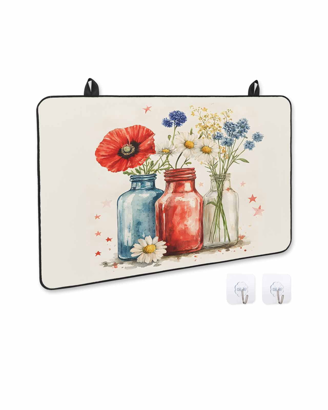 nqOlkjepod Large Induction Cooktop Protector Mat 24"x21", Vintage Flower Stove Top Covers for Electric Stove, Red Blue Bottle Floral Country Plant Stove Burner Cover Mats, Glass Top Stove Cover