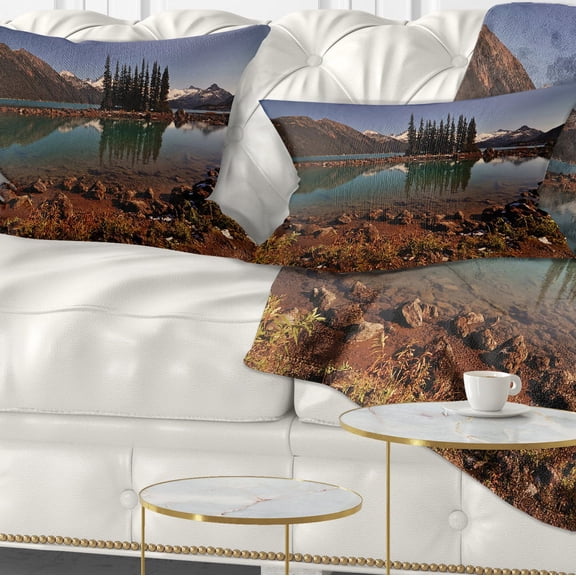 Designart Lake and Pine Trees in Evening - Landscape Printed Throw Pillow - 12x20