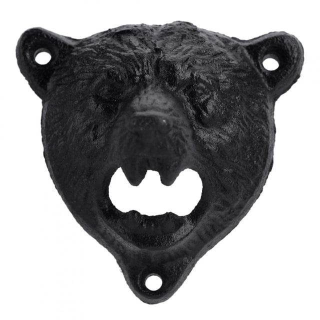 1 abridor de tapas de botellas de cerveza y refresco de hierro fundido con forma de oso para montar en la pared, herramientas de barra de cocina