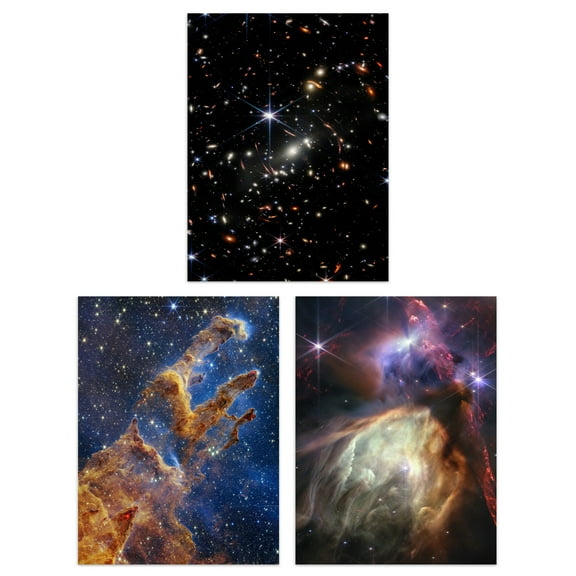 Pack of 3 NASA James Webb Space Telescope Images Deep Field Stars Rho Ophiuchi Clouds Pillars of Creation Unframed 18X24 Inch Wall Art Living Room Prints Set