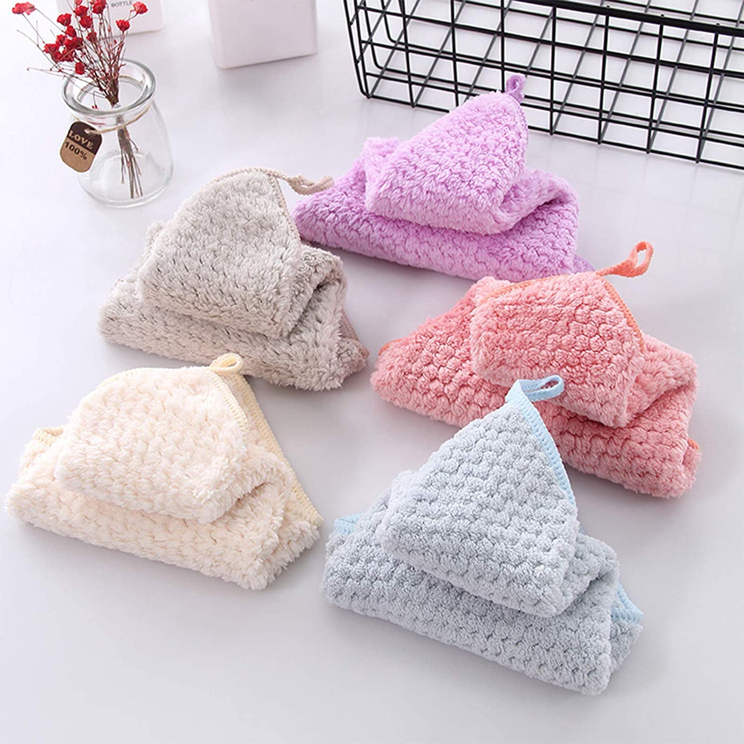 VSER 4 Pack Hanging Hand Towels for Bathroom&Kitchen,Ultra Thick Towel with  Loop,Cute Child/Kids Microfiber Pig Towels.Soft,Absorbent,Fast