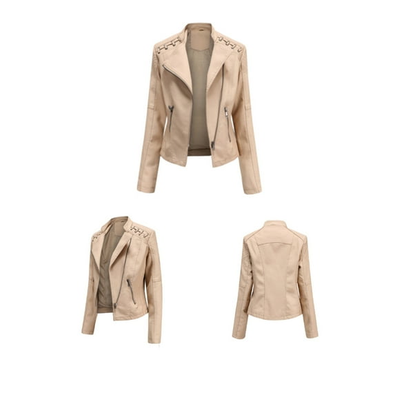 Sedceaty Women's Faux Leather Jacket, Long Sleeve Lapel Zip Up Moto Biker Short Coat with Pockets