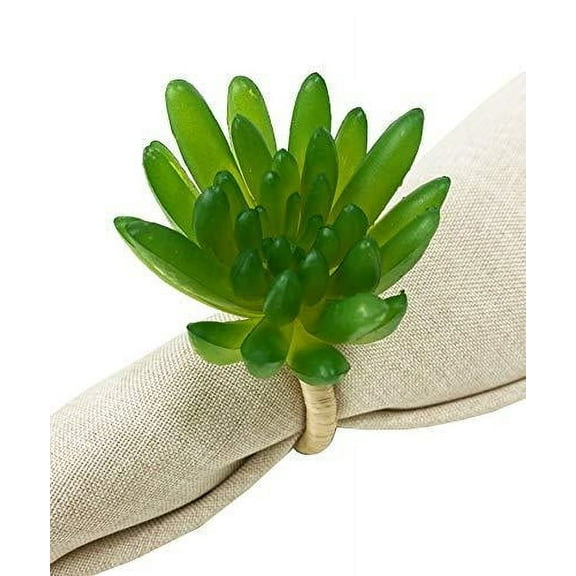 Fennco Styles Handmade Desert Succulent Decorative Napkin Rings, Set of 4 - Green Napkin Holders for Home, Dining Room, Banquet, Family Gathering, Holiday and Special Occasion