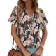 thumbnail image 4 of Tops Cortos para las Mujeres, Casual Plaid V-Cuello Manga Corta Suelta Camiseta Top Hecho de Poliéster Ligero para Toda la Temporada, Tops Sueltos para las Mujeres, 4 of 5