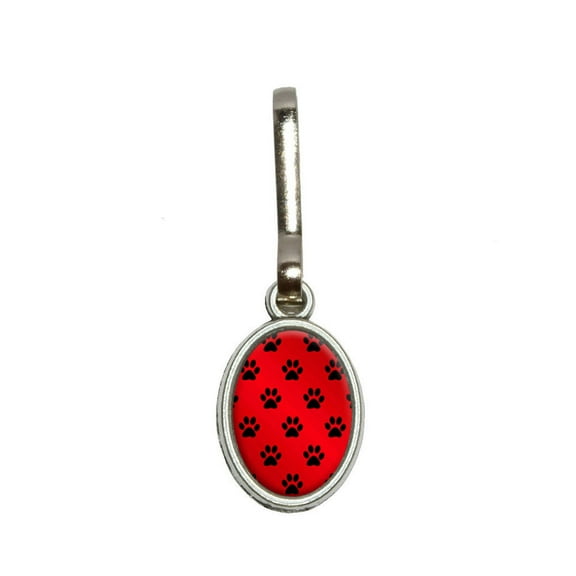 Paw Prints on Parade Red Oval Zipper Pull