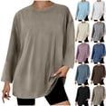 thumbnail image 2 of VERUGU Blouses for Women Long Sleeve Crew Neck Shirts Trendy Solid Oversized Tunic Tops Casual Loose Plain Basic Tee with Leggings White XXL, 2 of 6