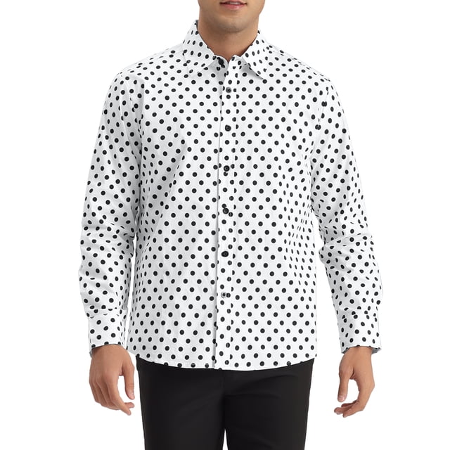 Camisa de patrón de lunares INSPIRE CHIC para hombres, de manga larga, con bloques de color, talla 2XL, blanca