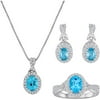Brilliance Fine Jewelry Blue Topaz and CZ Silver-Plated Boxed Set