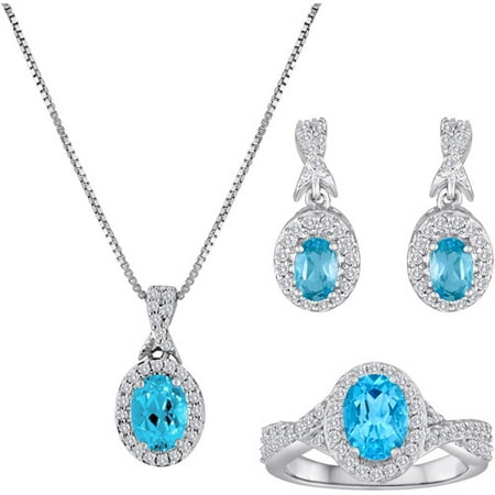 Blue Topaz and CZ Silver-Plated Boxed Set