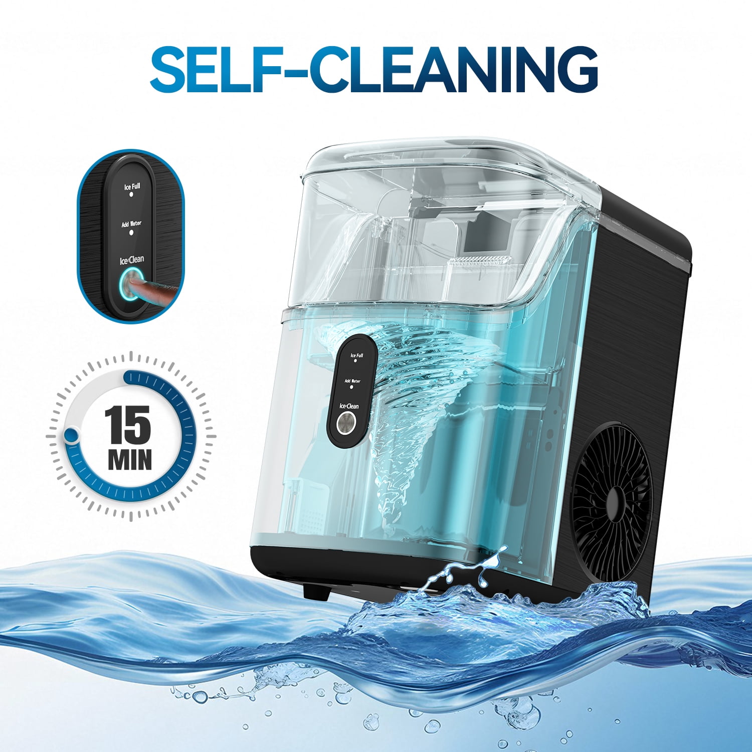 Qunler Nugget Ice Maker Countertops, 33lbs Per Day Portable Pebble ice machine, Crushed ice maker with Soft Chewable Ice for Home, Party, RV, Camping, Stainless Steel Black