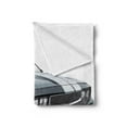 thumbnail image 2 of Cars Soft Flannel Fleece Throw Blanket, Black Modern Pony Car with White Racing Stripes Coupe Sports Dragster Print, Cozy Plush for Indoor and Outdoor Use, 50" x 60", Black Grey White, by Ambesonne, 2 of 5