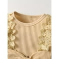 thumbnail image 2 of Infant Baby Girl Clothes Ribbed Long Sleeve Faux-Two Floral Print Romper Jumpsuit Dress with Headband Khaki 0-3 Months, 2 of 7