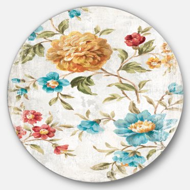 Designart 'Golden Flowers' Farmhouse Metal Circle Wall Art