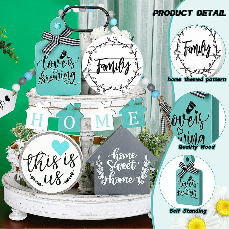 Farmhouse Wood Sign “Party Of 5” – 12x12 Inch Rustic Home Decor, Wall Hanging With Jute Rope