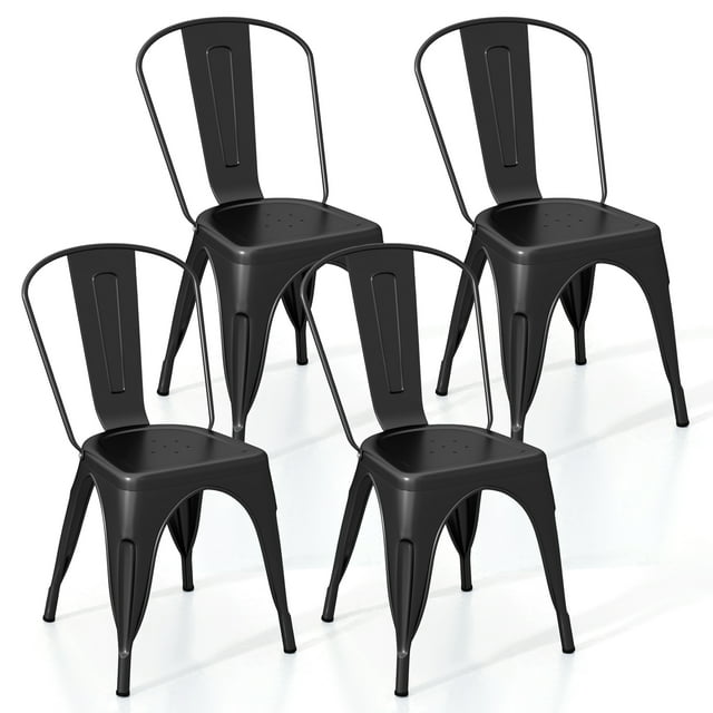 Gymax Tolix Style Metal Dining Chairs Set of 4 w/ Removable Backrest for Dining Room