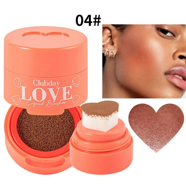 EARKITY Liquid Blush Compact with Air Cushion, Buildable Blendable Soft Cream Blush Makeup for Cheeks, Stamp Blush with a Heart-shaped Applicator, Dewy Finish