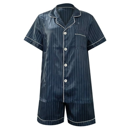 

NECHOLOGY Womens Home Wear Short Sleeve Lapel Silk Like Pajamas Womens Comfortable Multicolor Suit Long Sleeve Shorts Pajama Set Pajamas D Medium