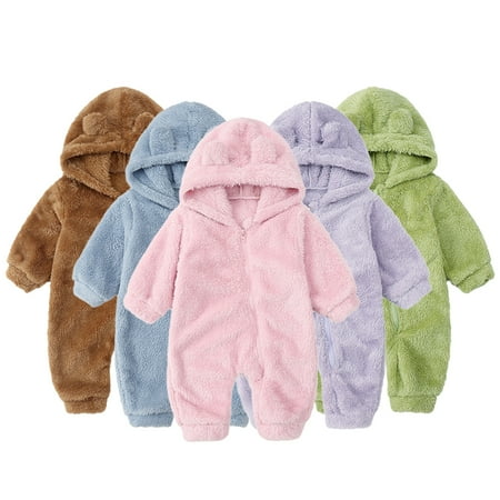 

CSChome Winter Newborn Boys Girls Solid Romper Unisex Hooded Outfit Infants Cotton Bodysuit Zipper Jumpsuits Flannel Playsuit for 3-36 Months Baby