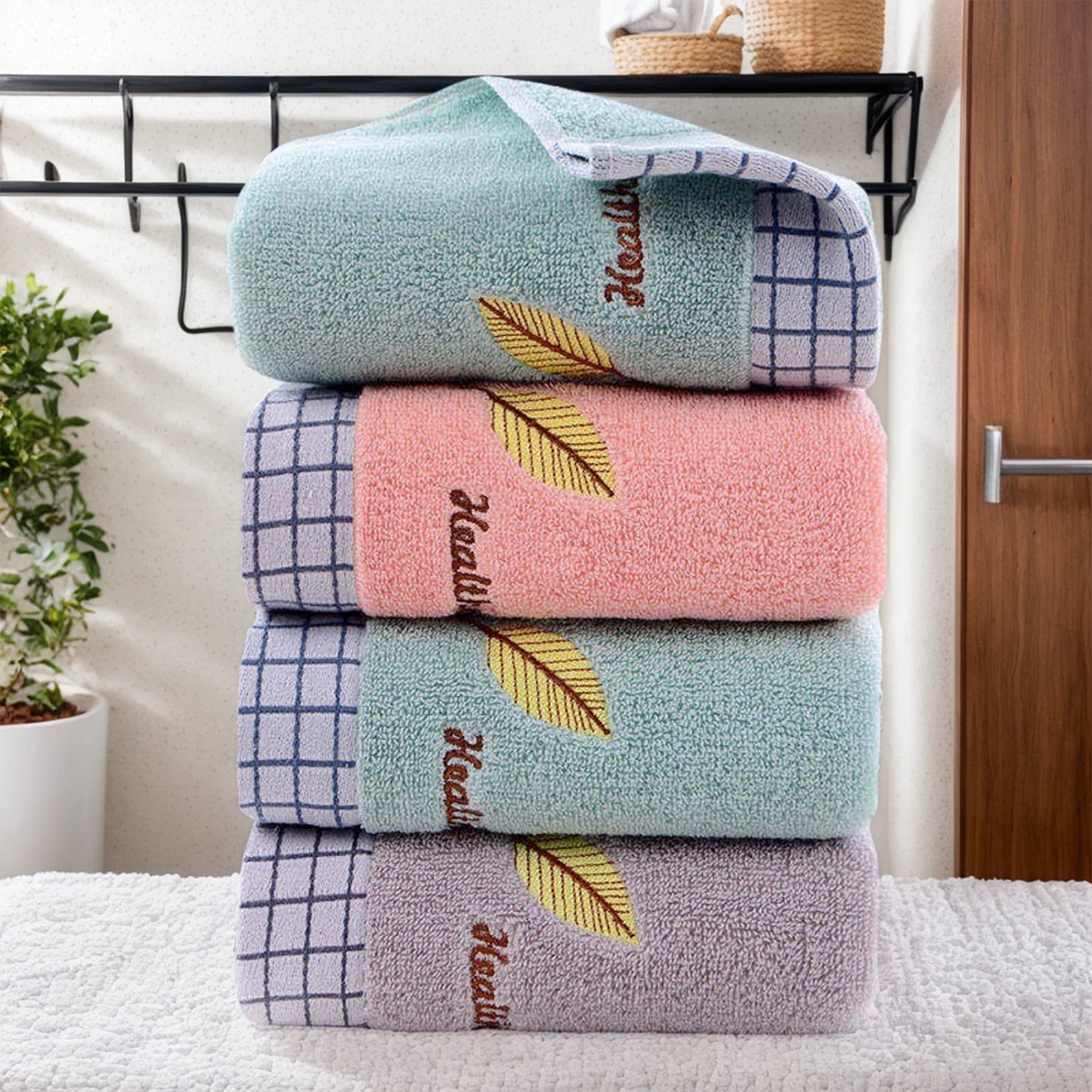 REGALWOVEN Leaves Pattern Hand Towels for Bathroom, 13 x 29 Inch Soft Absorbent Decorative Towel Pink 2-Piece
