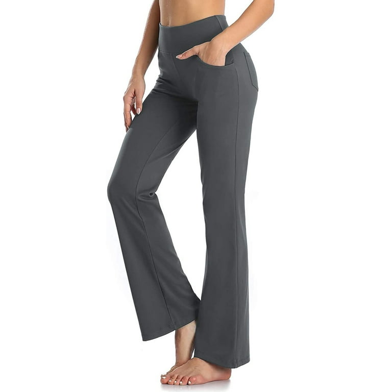 RQYYD Reduced Bootcut Yoga Wide Leg Pants with Pockets for Women High Waist  Workout Bootleg Pants Tummy Control Work Pants(Dark Gray,L)