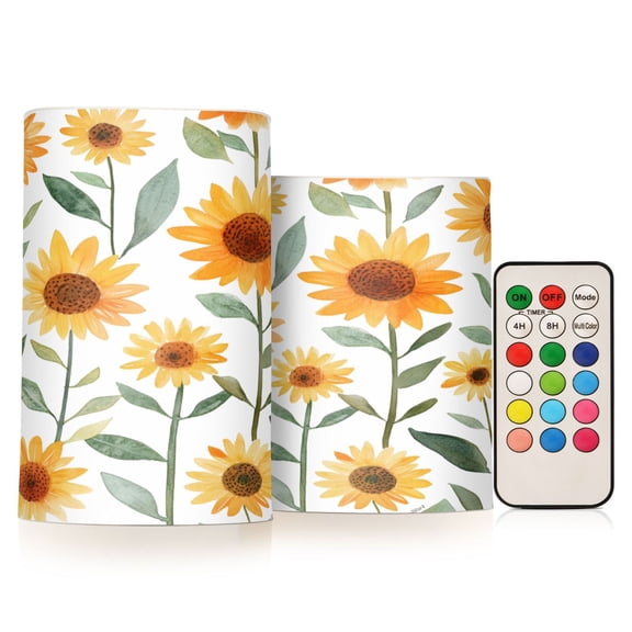 Yayeee Flameless Candles with Remote Flickering Battery Operated Multi Color Changing, Sunflowers and Leaves Pattern