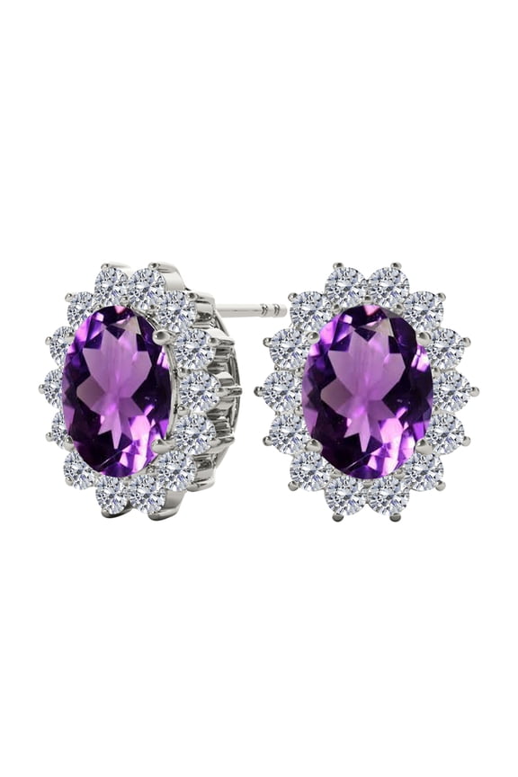 Ear Rings for Women 3.45 Carat Oval Sapphire And Natural Round White Diamond Gemstone Stud Earrings Carat 10K White Gold/ Yellow Gold 4 Prong-Setting