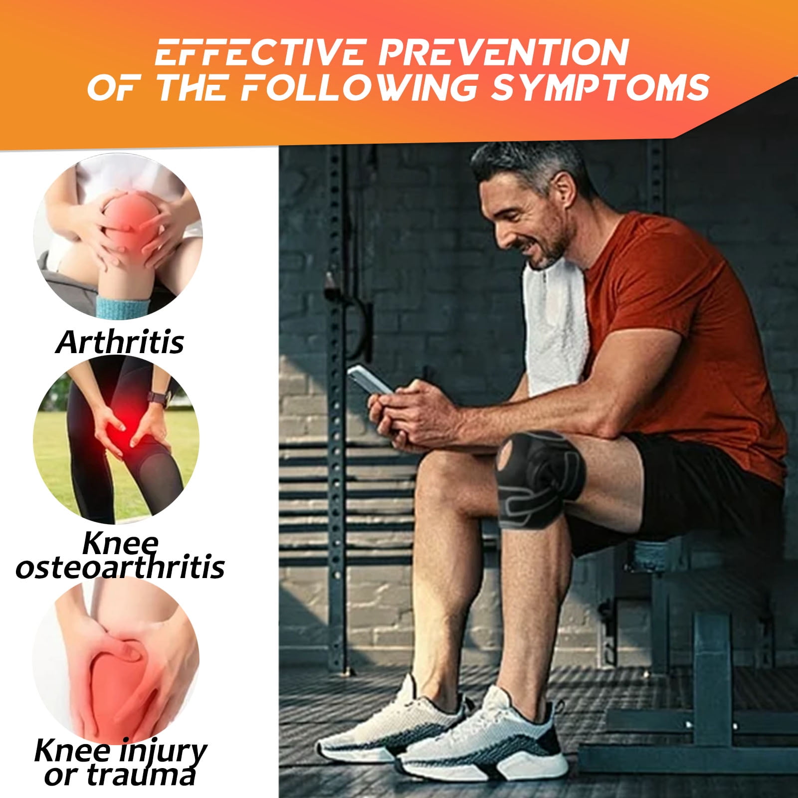 Teeuard 1pc Sport Knee Brace with Gel Pads, Adjustable, Anti-Slip，Injury Recovery- Orange Small