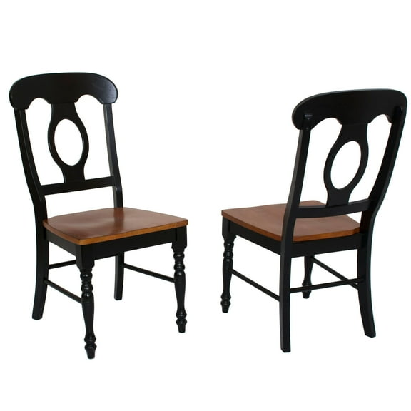 The Hamptons Collection Set of 2 Antique Black and Brown Curved Back Wooden Dining Chairs 38”