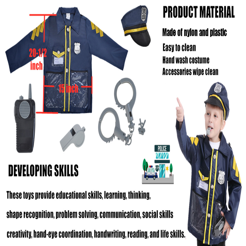 TOPTIE Police Costume for Kids, Role Play Dress-Up Set for 3 - 7 Years Old-Navy Blue-S
