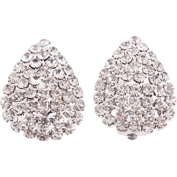 Big Bridal Rhinestone Crystal Silver Plated Clip on Earrings Non Piercing for Women