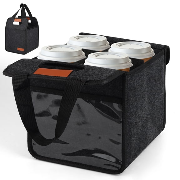 TSV 4 Cup Holder Drink Carrier with Handle, Portable Reusable Drink Caddy, Insulated Coffee Cup Carrier for Delivery, Takeout, Picnics, Parties