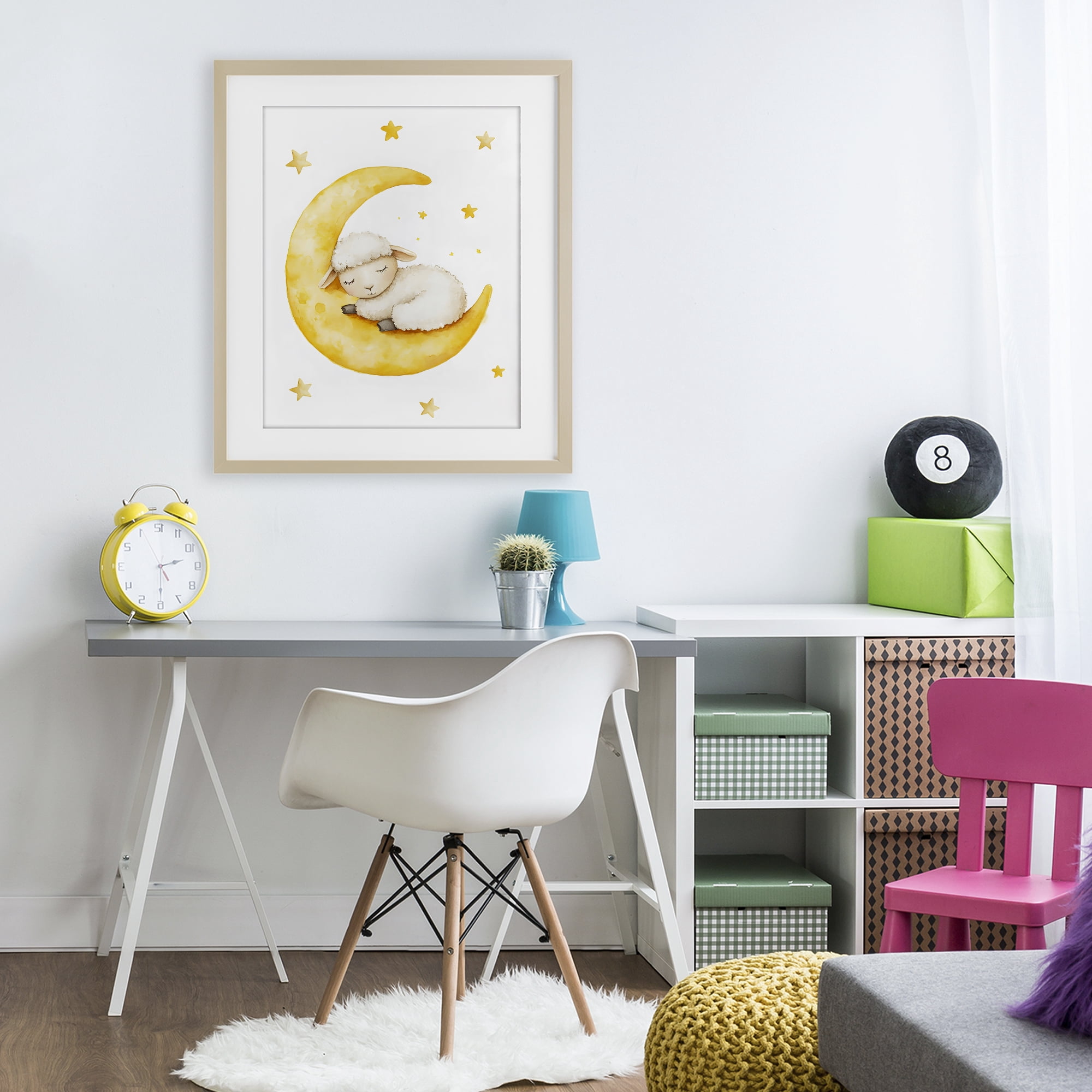 Stupell Industries Sleeping Sheep on Yellow Moon Birch Framed Print Under Glass, design by LSR Design Studio