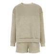 thumbnail image 3 of Scyoekwg Womens 2 Piece Sets Dressy Sweatsuit Fall Outfits Long Sleeve Sweatshirt Shorts Fashion Casual Matching Outfits Sets (Beige,L), 3 of 4