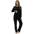 thumbnail image 2 of Xmarks Women Cozy Comfy Pajama Sets Soft Loungewear Leisure Outfits Matching Set Long Sleeve Sleepwear Top and Pants Black US 14, 2 of 6